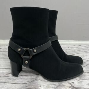STUART WEITZMAN Black Boots Womens Size 8 Heeled Neoprene Harness Equestrian